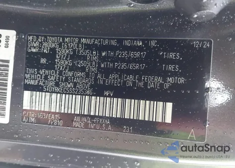 2025 Toyota Sienna Xle из США, поврежденный, VIN 5TDYRKEC5SS235386